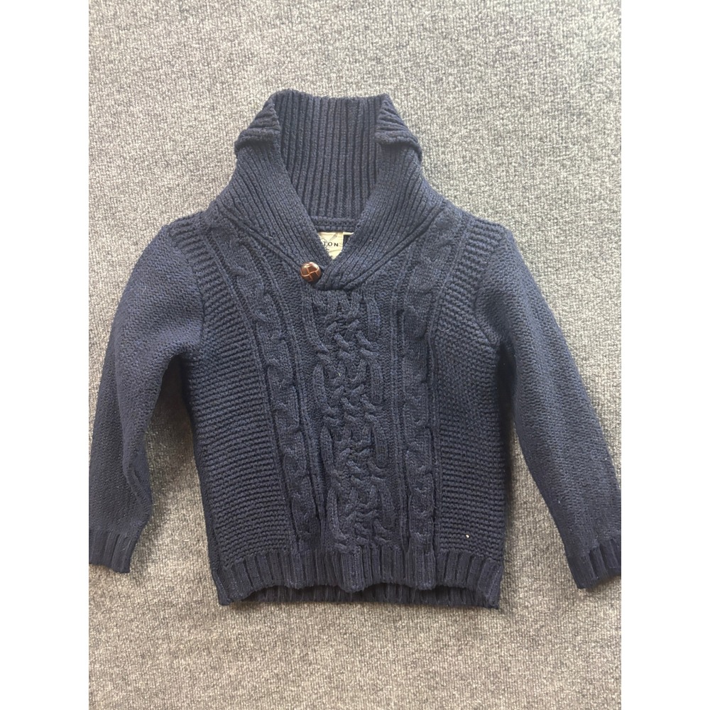 Cotton & Rye Shawl Collar Sweater Kids Size L 10 Navy Blue Cable Knit